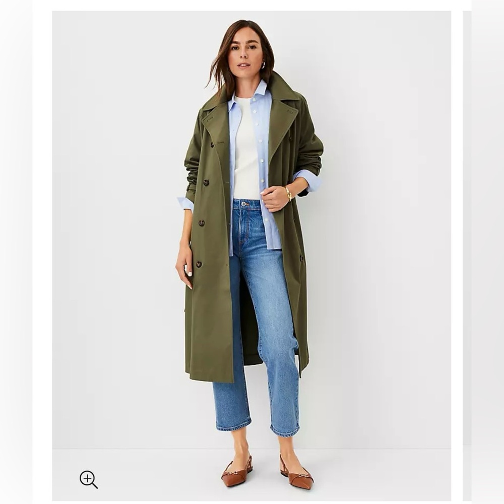 Ann Taylor Relaxed Raglan Trench Coat - Green Kalamata XS